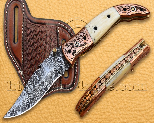 Handmade Damascus Steel Hunting and Survival Pocket Folding Knife NB801FK