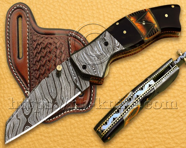 Handmade Damascus Steel Hunting and Survival Pocket Folding Knife NB802FK