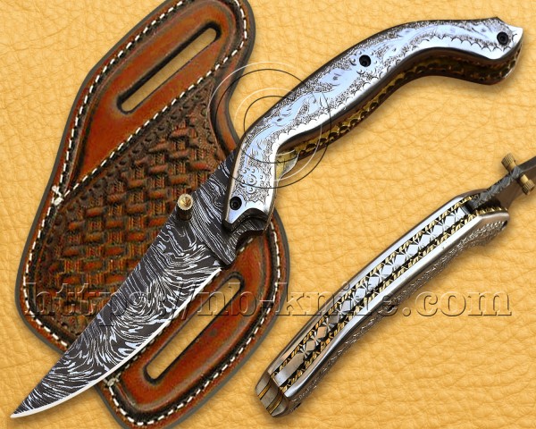 Handmade Damascus Steel Hunting and Survival Pocket Folding Knife NB807FK