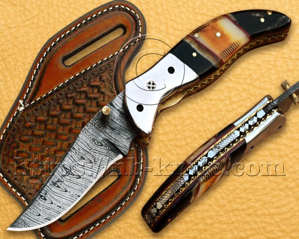 Handmade Damascus Steel Hunting and Survival Pocket Folding Knife NB809FK