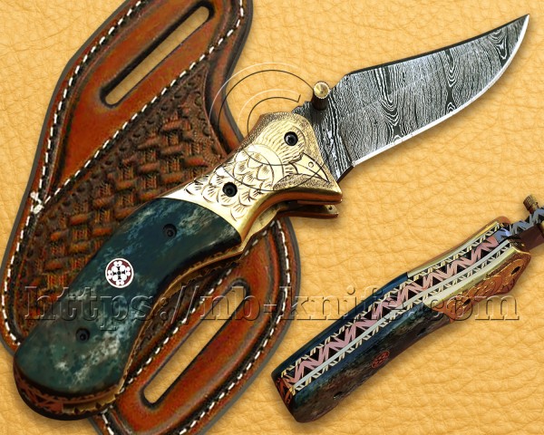 Handmade Damascus Steel Hunting and Survival Pocket Folding Knife NB814FK