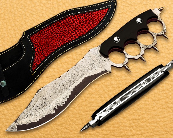 Handmade Damascus Steel Hunting and Survival Sanmai Trench Knife NB704HK