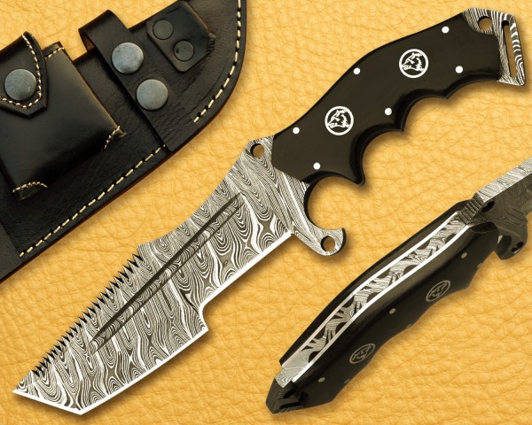 Handmade Tom Brown Damascus Steel Hunting and Survival Tracker Tanto Knife NB714HK