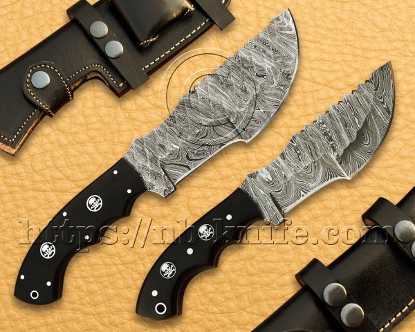 2 Handmade Tom Brown Damascus Steel Hunting and Survival Tracker Knife Set NB723HK