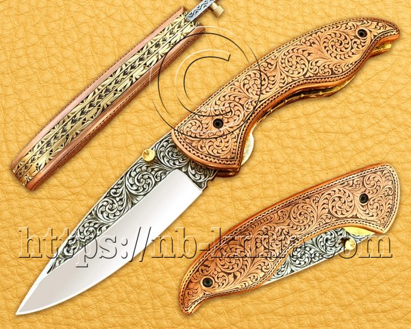 Personalized Engraving Handmade Stainless Steel Pocket Folding Knife | Copper Handle | Damascus Pen | Wooden Gift Box